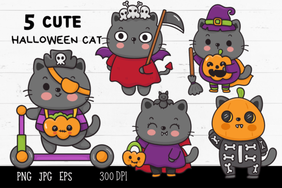 Adorable Halloween Cat Kawaii Clipart for Creative Projects