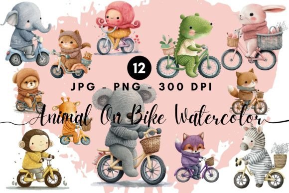 Cartoon Animal on a Bike Watercolor: A Creative Asset