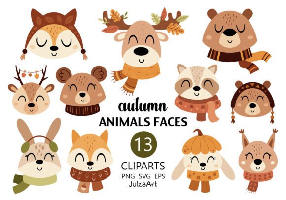 Embrace Autumn’s Charm with Fall Animal Faces Clipart