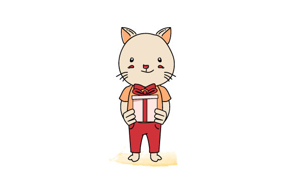 Hand Drawn Animal Cat Bring a Gift Box: A Charming Design Asset