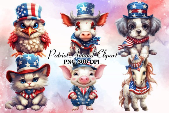 Patriot Farm Animal Sublimation Clipart: 6 High-Quality PNGs for Creators