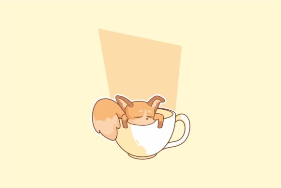 Whimsical Charm: Sleep in Tea Cup Animal, Illustration for Designers